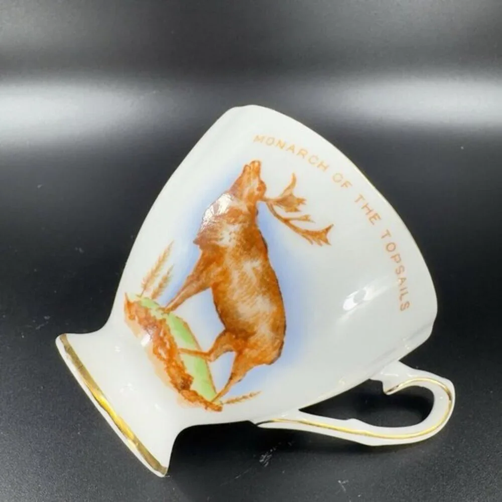 TAYLOR & KENT Newfoundland Teacup Saucer Bone China ENGLAND Set Monarch Deer VTG